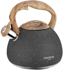Poliviar Tea Kettle - 2.7 Quart Natural Stone Finish with Wood Pattern Handle