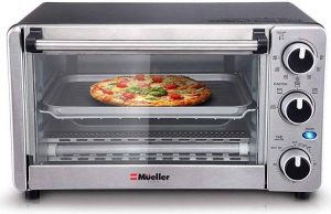 Toaster Oven 4 Slice, Multi-function Stainless Steel Finish with Timer - Toast - Bake - Broil Settings, Natural Convection - 1100 Watts of Power